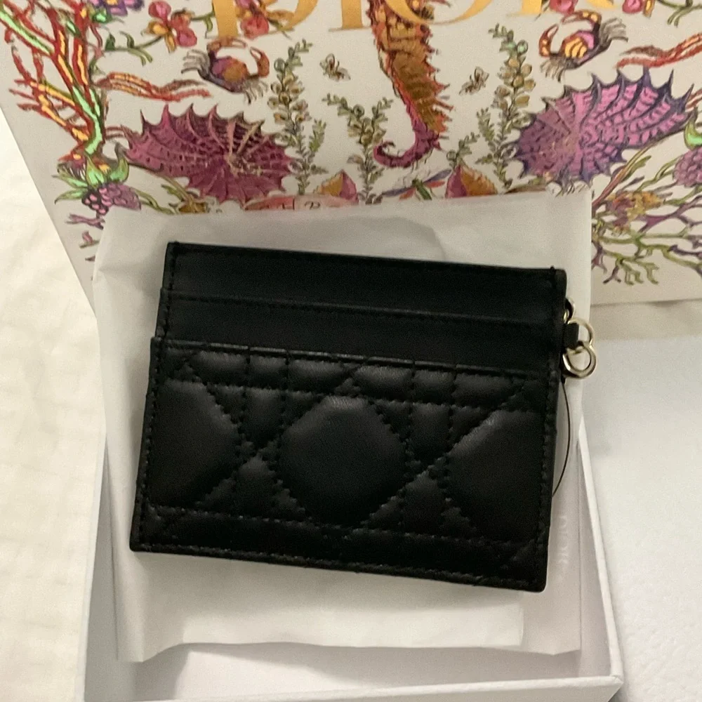 Lady Dior Black Leather freesia card holder